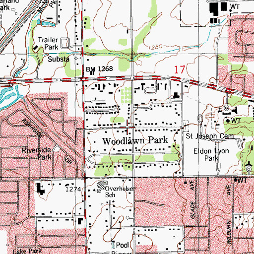 Topographic Map of Woodlawn Park, OK