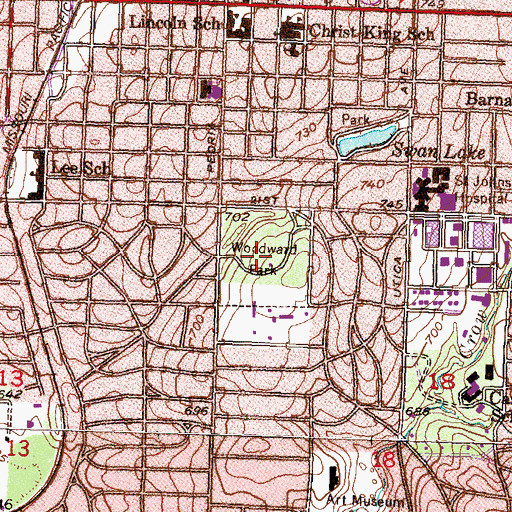 Topographic Map of Woodward Park, OK