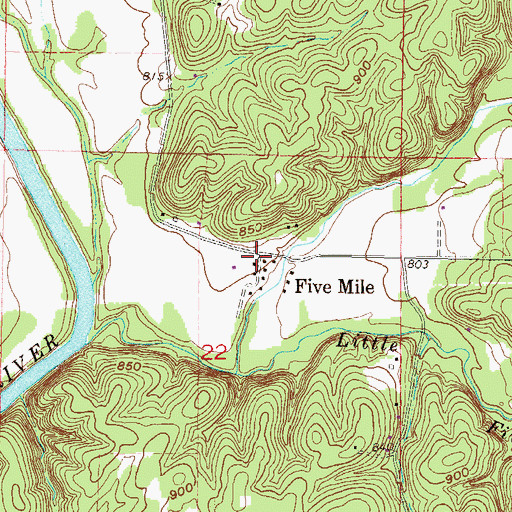 Topographic Map of Five Mile, OK