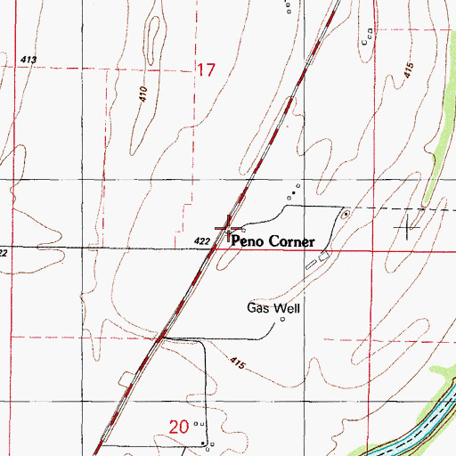 Topographic Map of Peno Corner, OK