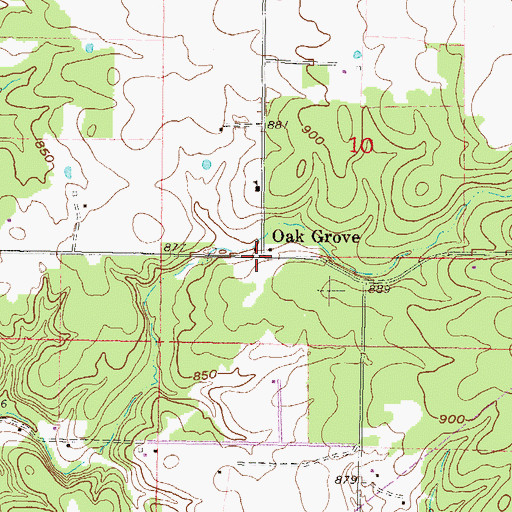 Topographic Map of Oak Grove, OK