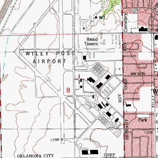 Topographic Map of Wiley Post Airport, OK