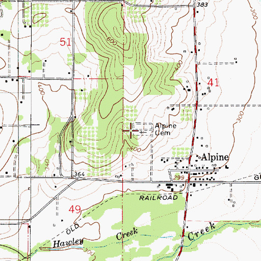 Topographic Map of Alpine Cemetery, OR