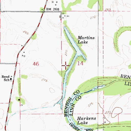 Topographic Map of Martins Lake, OR