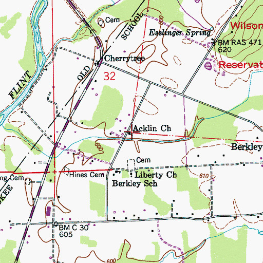 Topographic Map of Acklin Church, AL