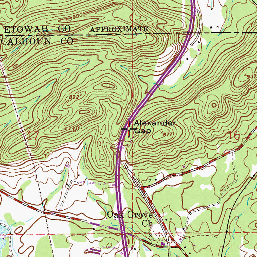 Topographic Map of Alexander Gap, AL