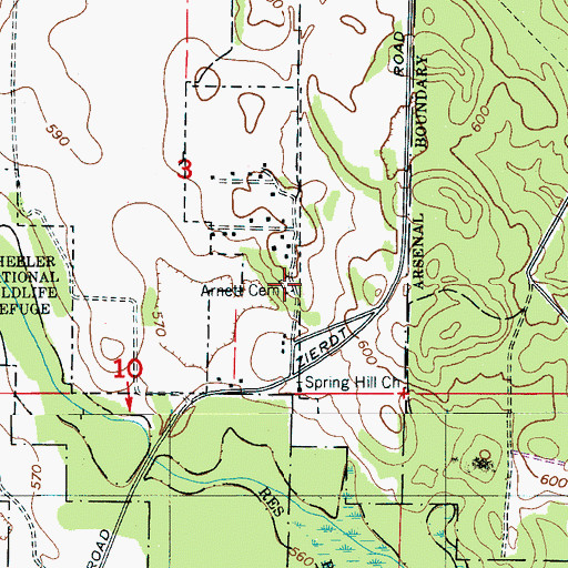 Topographic Map of Arnett Cemetery, AL