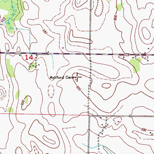 Topographic Map of Ashford Cemetery, AL