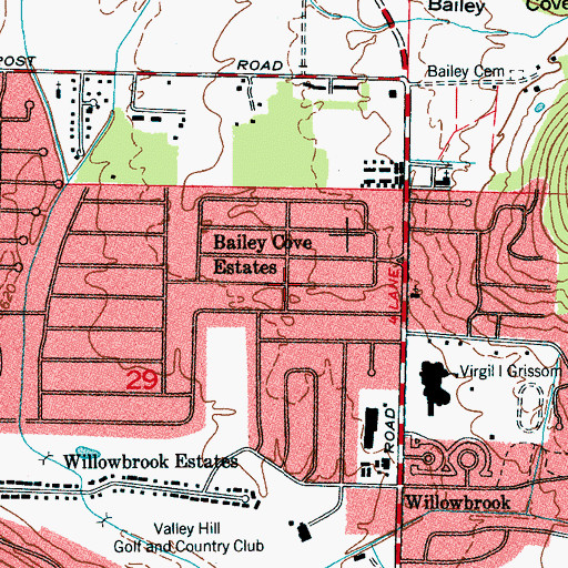 Topographic Map of Bailey Cove Estates, AL