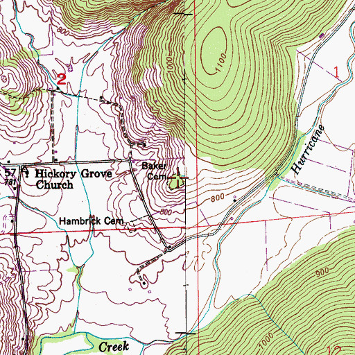 Topographic Map of Baker Cemetery, AL