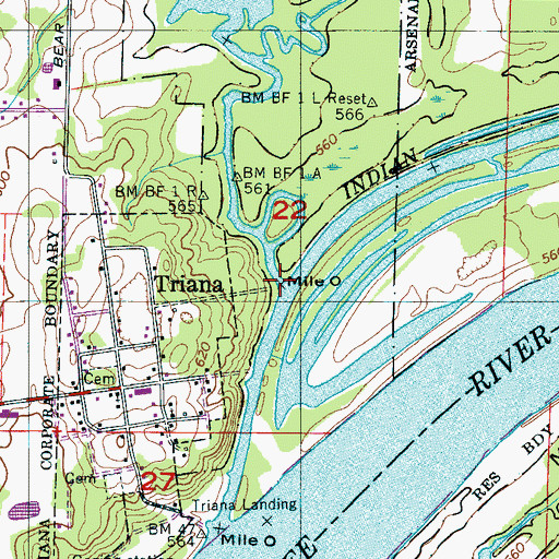 Topographic Map of Barren Fork Creek, AL