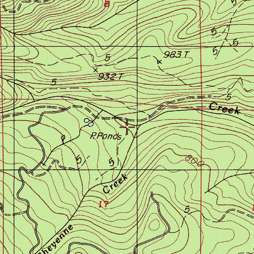 Topographic Map of Cheyenne Creek, OR