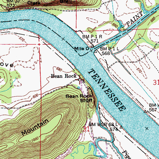 Topographic Map of Bean Rock, AL