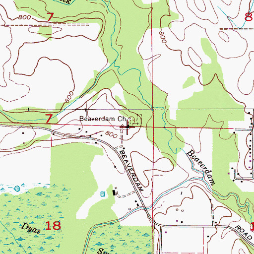 Topographic Map of Beaverdam Primitive Baptist Church, AL