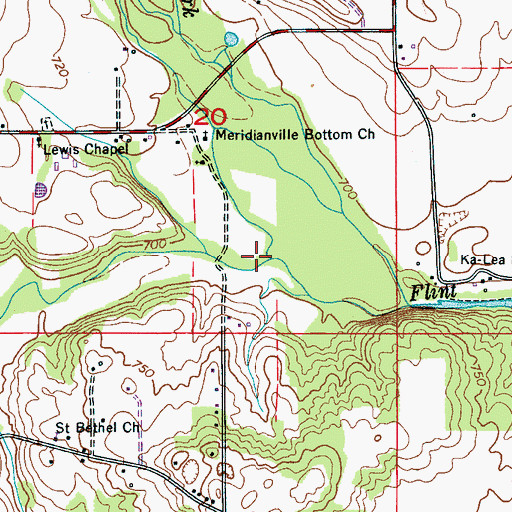 Topographic Map of Beaverdam Creek, AL
