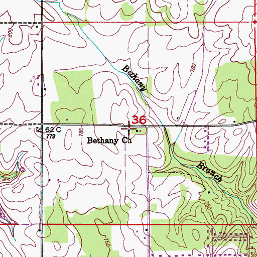 Topographic Map of Bethany Church, AL