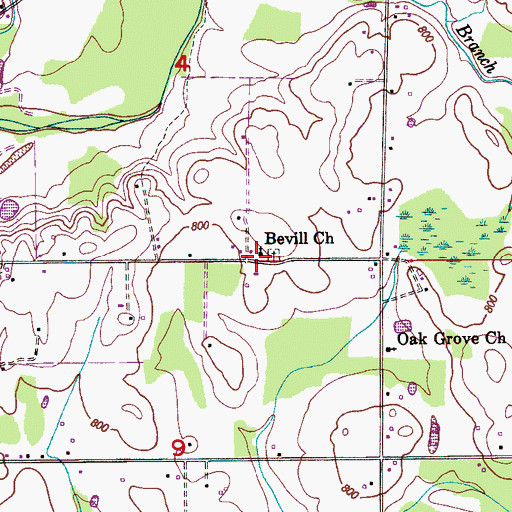 Topographic Map of Bevill Chapel Church, AL