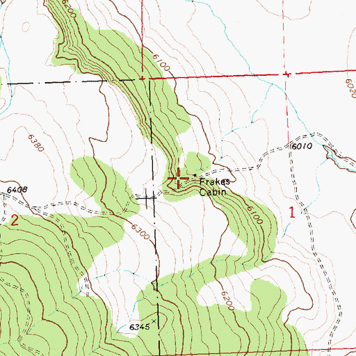 Topographic Map of Frakes Cabin, OR