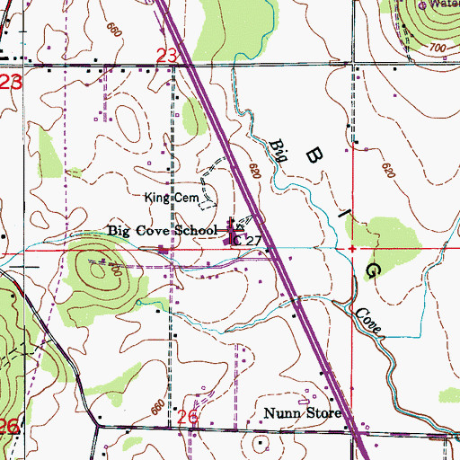 Topographic Map of Big Cove Junior High School, AL