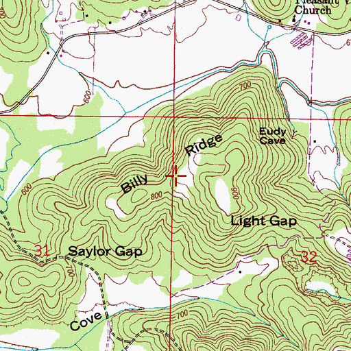 Topographic Map of Billy Ridge, AL