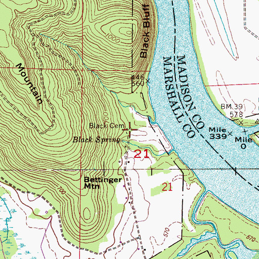 Topographic Map of Black Cemetery, AL
