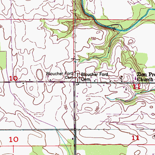 Topographic Map of Bloucher Ford Cemetery, AL