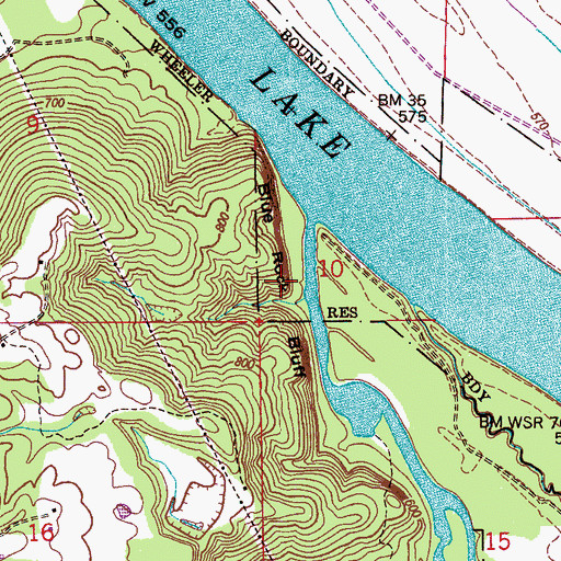 Topographic Map of Blue Rock Bluff, AL