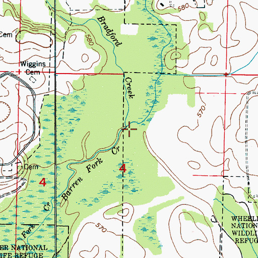 Topographic Map of Bradford Creek, AL