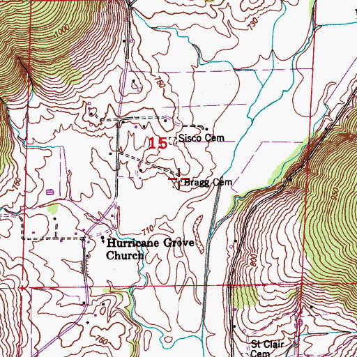 Topographic Map of Bragg Cemetery, AL
