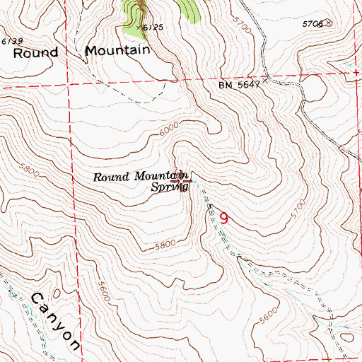 Topographic Map of Round Mountain Spring, OR