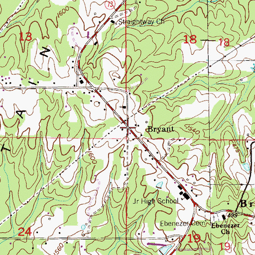 Topographic Map of Bryant, AL