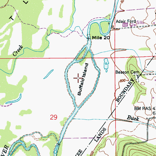 Topographic Map of Buffalo Island, AL