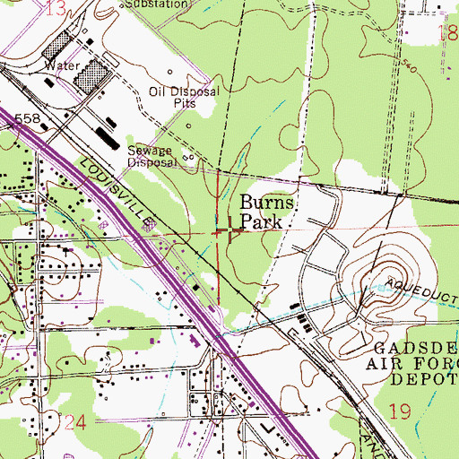Topographic Map of Burns Park, AL