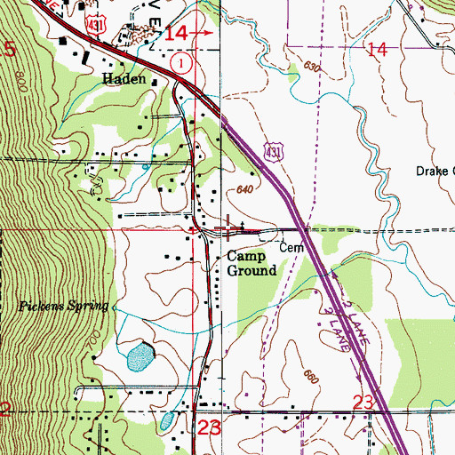 Topographic Map of Camp Ground, AL