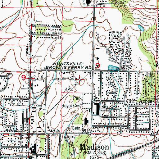 Topographic Map of Camper Cemetery, AL