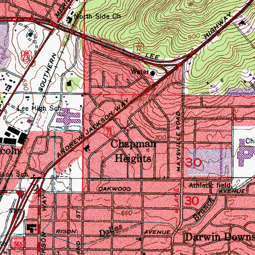 Topographic Map of Chapman Heights, AL