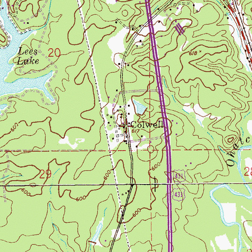 Topographic Map of Colwell, AL