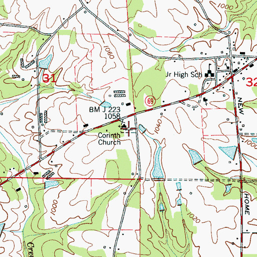 Topographic Map of Corinth East Baptist Church, AL