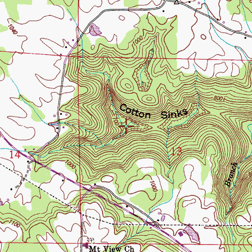 Topographic Map of Cotton Sinks, AL