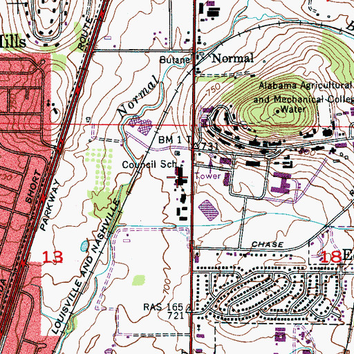 Topographic Map of Council School, AL
