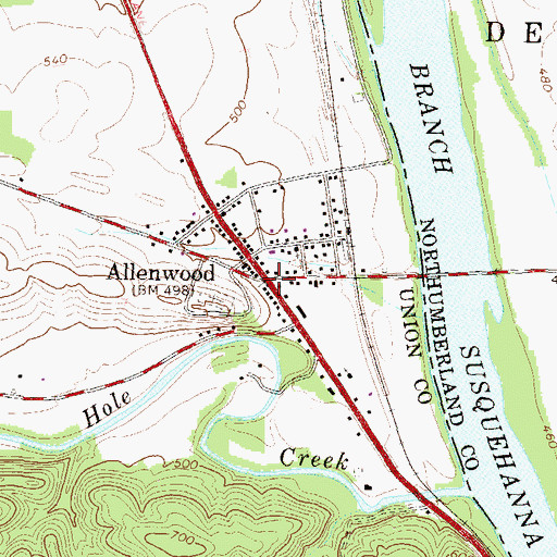 Topographic Map of Allenwood, PA