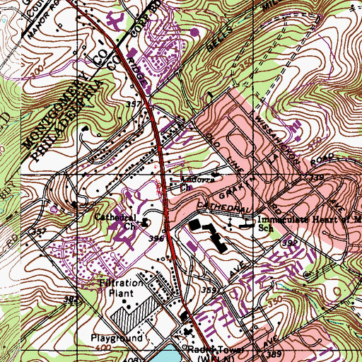 Topographic Map of Andorra Church, PA