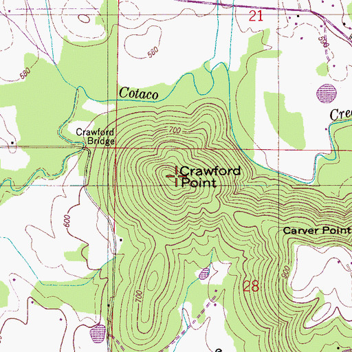 Topographic Map of Crawford Point, AL