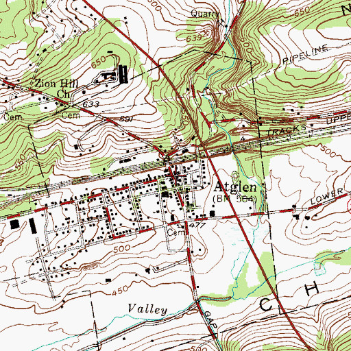Topographic Map of Atglen, PA