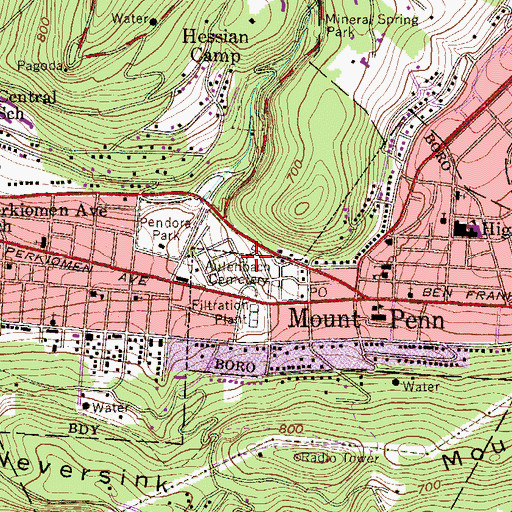 Topographic Map of Aulenbach Cemetery, PA