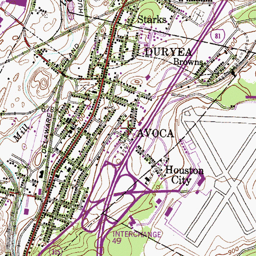 Topographic Map of Avoca, PA