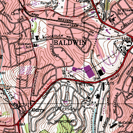 Topographic Map of Baldwin, PA