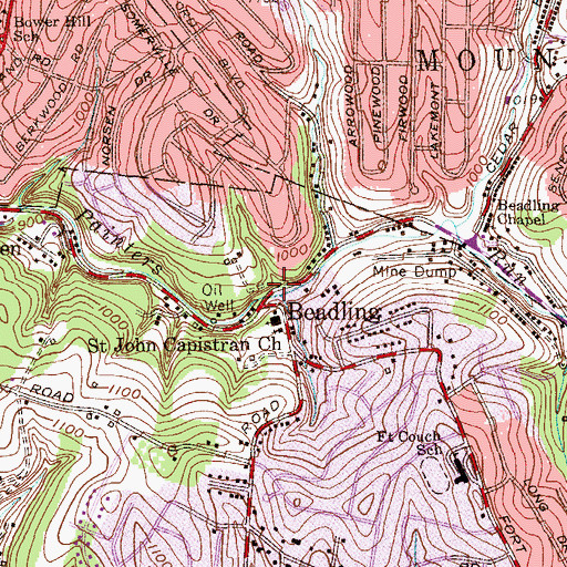 Topographic Map of Beadling, PA