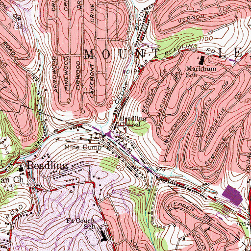Topographic Map of Beadling Chapel, PA