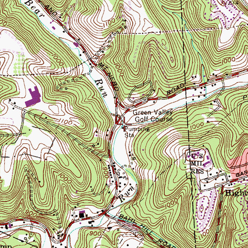 Topographic Map of Bear Run, PA